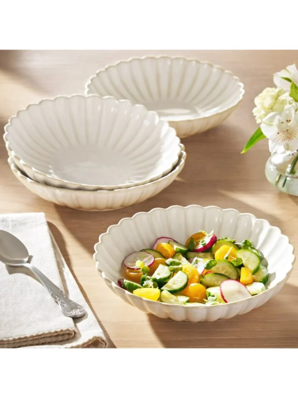 The Pioneer Woman Home Cream 4 Set Colette 100% Stoneware Round Dinner Bowls